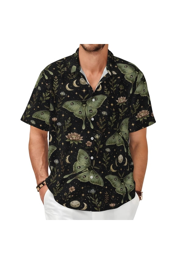Luna Moth Celestial Men's Shirts Short-Sleeved with All-Over Prints Button-Up Shirts