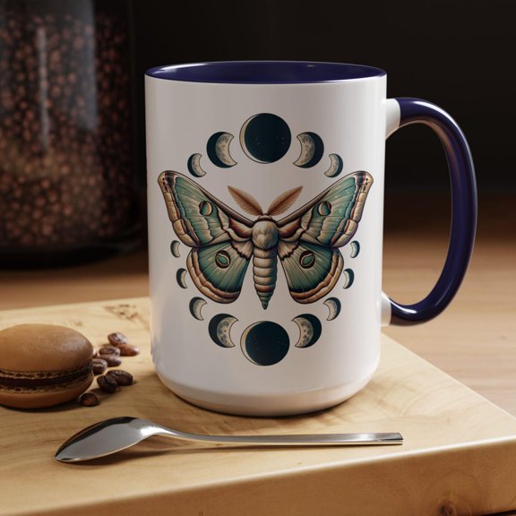 Luna Moth Ceramic Mug: Moon Phase Coffee Cup, Celestial Gift