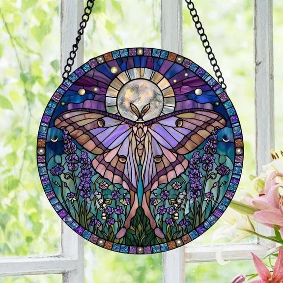 Luna Moth Fairy Stained Glass Suncatcher, Celestial Fairy Window Hanging Decor, Moon Garden Art Gift, Fantasy Sun Catcher