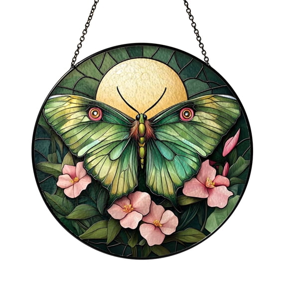 Luna Moth Faux Stained Glass Suncatcher, Window Hanging Decor with Elegant Botanical Insect Design