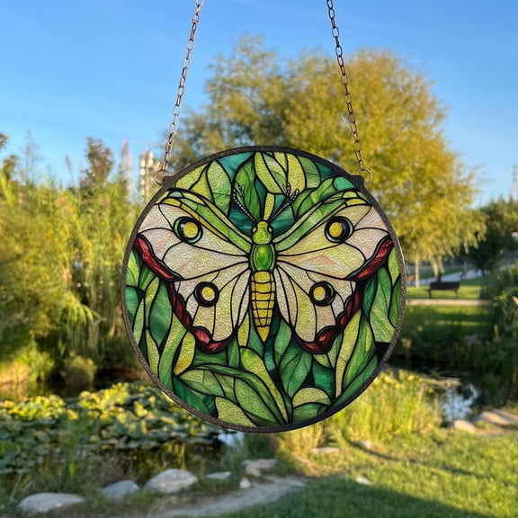 Luna Moth Glass Suncatcher, Window Hanging Animal Butterfly Wall Decor, 6.3 in