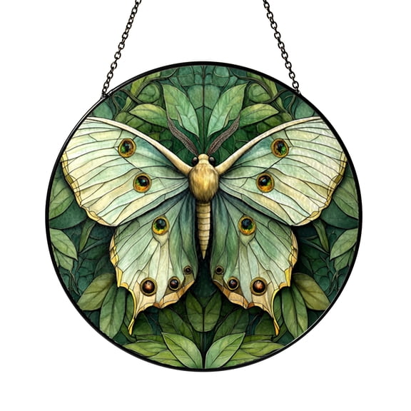 Luna Moth Glass Suncatcher for Window Display, Soft Botanical Light Catcher Hanging Ornament, Thoughtful Sympathy Gift for Loved Ones