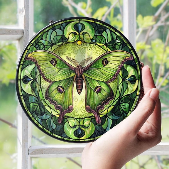 Luna Moth Glass Suncatcher v2, Celestial Insect Window Art, Moth Lover, 3.5 in