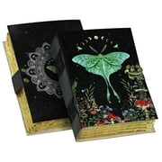 Luna Moth Leather Journal - Blank Spell Book of Shadows grimoire Journal, 200 Vintage Deckle Edge Pages, Journal for Women & Men, Gothic Gifts (7x5 inch)