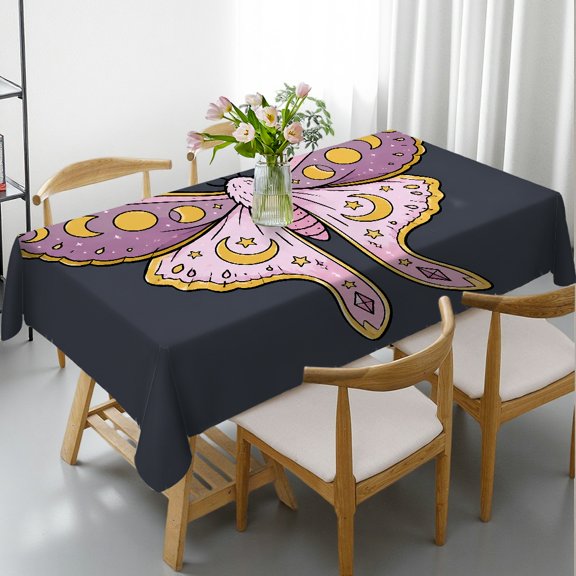 Luna Moth Moon Phases Stars Magical Cute Print Rectangle Tablecloth, Kitchen Accessories Festive Table Setting, Luna Moth Moon Phases Stars Magical Cute