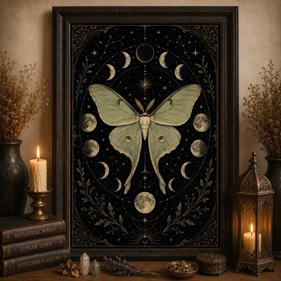 Luna Moth Moon Phases Wall Art Print