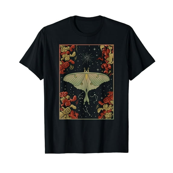 Luna Moth Moon Phases Witchy Dark Academia Aesthetic T-Shirt for Men Women Cotton Summer Tops Fashion Casual Short Sleeves