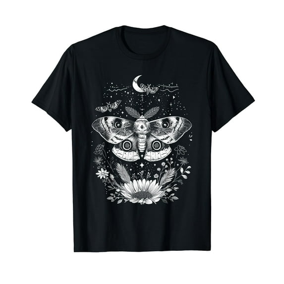 Luna Moth Moon Phases Witchy Dark Academia Aesthetic T-Shirt for Men Women Cotton Summer Tops Fashion Casual Short Sleeves