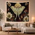 thumbnail image 1 of Luna Moth Against Nocturnal Garden with Lilies and Mushrooms Whimsical Illustration for Nature Lovers Whimsical Wall Decor Halloween Gift Tapestry Wall Hanging for Bedroom and Living Room, 1 of 7