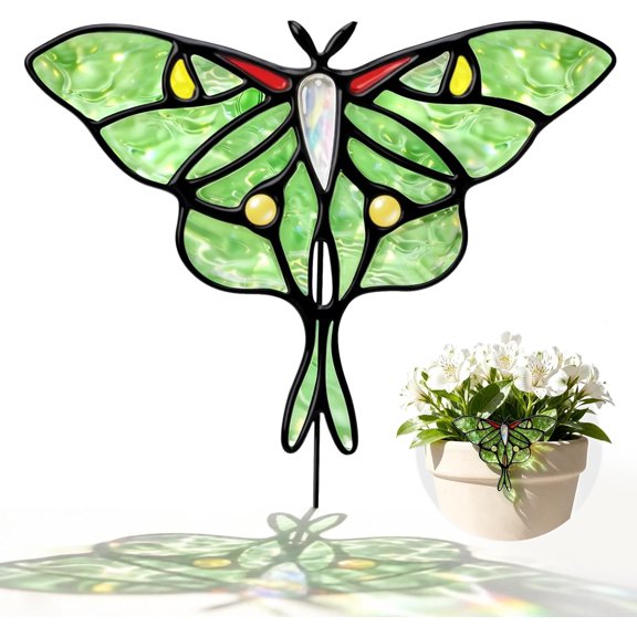 Luna Moth Sun Catcher Stained Glass - Handmade Real Glass Suncatcher Ornaments, Elegant Green Butterfly Memorial Gifts Design for Indoor and Outdoor Plant Decoration, Plant Lovers Gifts