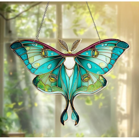 Luna Moth Suncatcher - 2D Flat Acrylic | Colorful | Butterfly Insect Design Boho Home Decor | Nature Lover Gift | Window Hanging