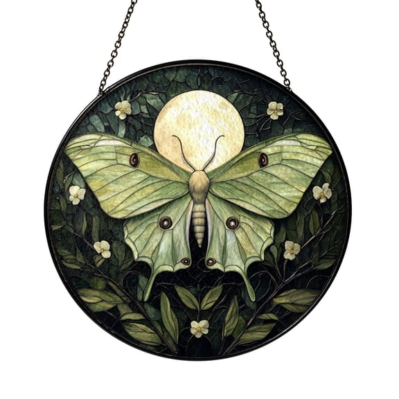 Luna Moth Suncatcher Window Hanging, Vibrant Stained Glass Style Moon Garden Decor, Gift Idea