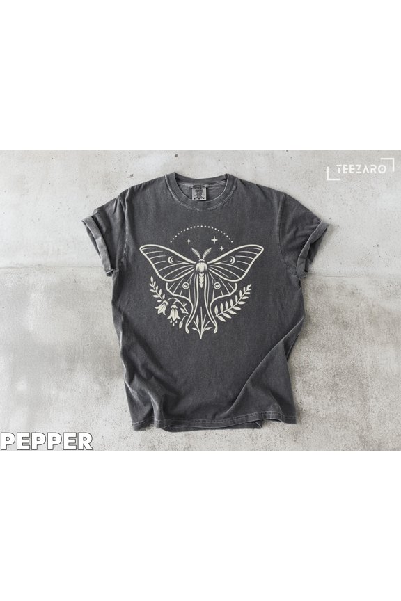 Luna Moth T-Shirt: Celestial Stars, Botanical Design - Tee