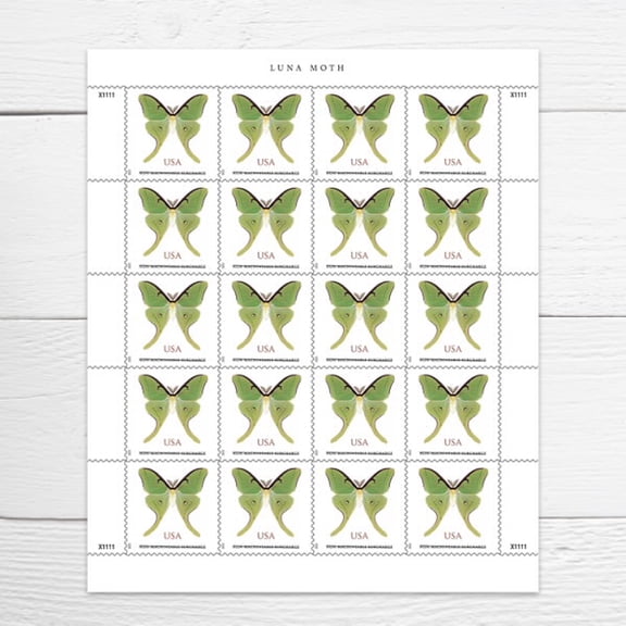 Luna Moth USPS 2 Ounce Postage Stamp 1 Sheet of 20 US First Class Forever Non-Machineable Butterfly Wedding Celebrate Anniversary Flowers Party (20 Stamps)