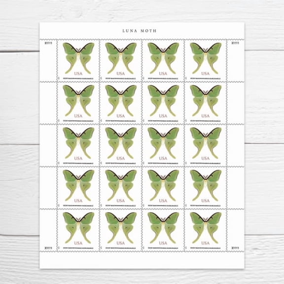 Luna Moth USPS 2 Ounce Postage Stamp 5 Sheets of 20 US First Class Forever Non-Machineable Butterfly Wedding Celebrate Anniversary Flowers Party (100 Stamps)