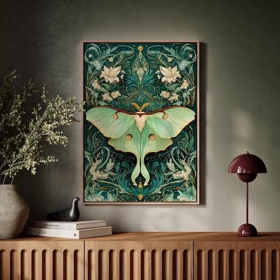Luna Moth Wall Art, Mystical Insect With Floral Patterns, Vintage Boho ...