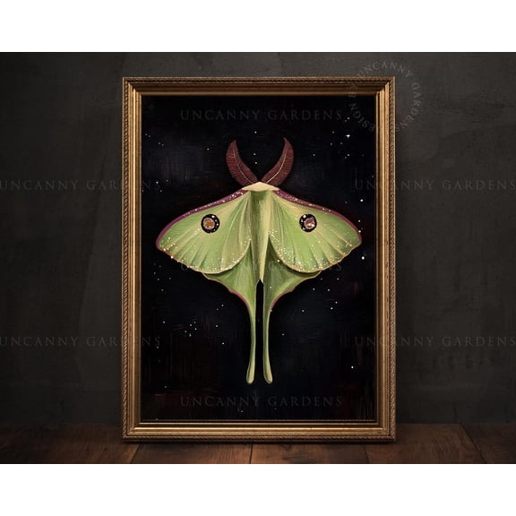 Luna Moth Wall Art Print With Mystical Green Insect And Gothic Nature Decor Unframed Paper Print