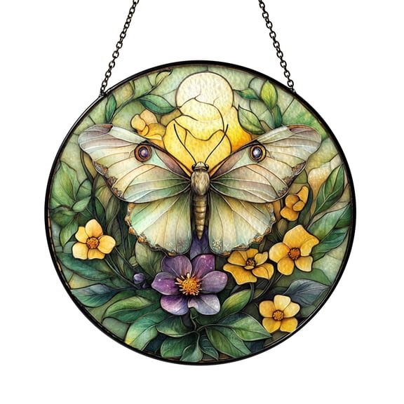 Luna Moth Window Hanging Stained Glass – Vibrant Nature and Celestial Inspired Home Decor