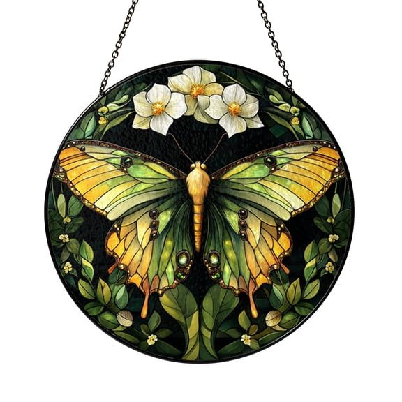 Luna Moth Window Stained Glass Roundel Celestial Bug Design Decor Artistic Home Accent