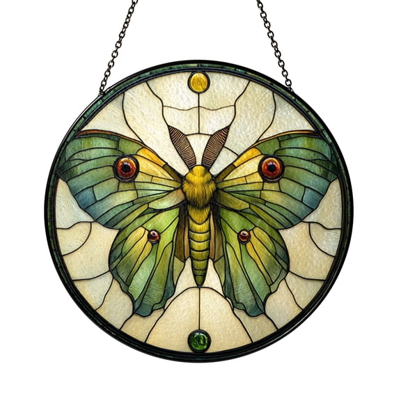 Luna Moth Window Suncatcher with Butterfly Inspired Design, Stained Glass Style Garden Hanging Decor, Nature Theme Gift for Home