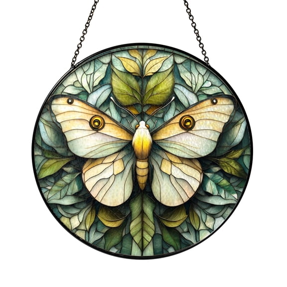 Luna Moth Window Suncatcher with Stained Glass Effect, Decorative Insect Window Art Highlighting Wing Patterns and Natural Color Gradients