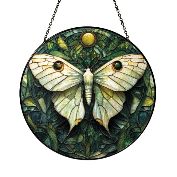 Luna Moth Window Suncatcher with Stained Glass Look, Home Nature Window Decor Featuring Elegant Moth Wing Design