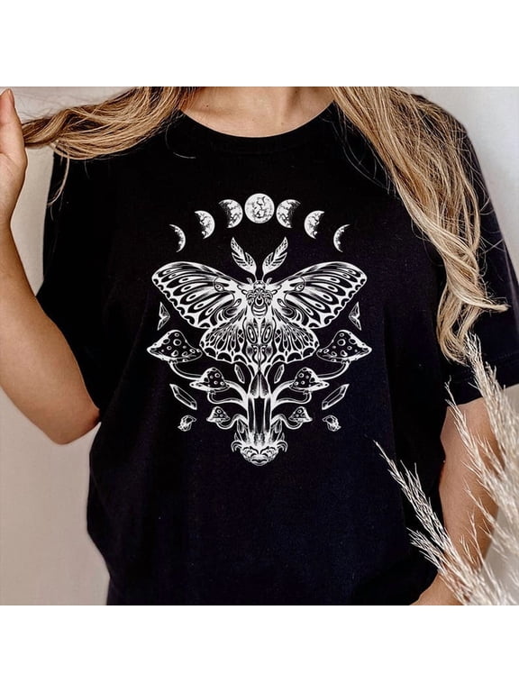 Luna Moth Witchy Moon Phases Astral Celestial Nature Moon Phase Luna T-Shirt BLACK Unisex S-5XL Hot Trending Shirt, Vintage Birthday Gift