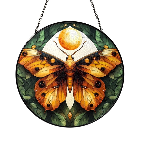 Luna Moth with Moon Stained Glass Style Suncatcher Window Decor, Night ...