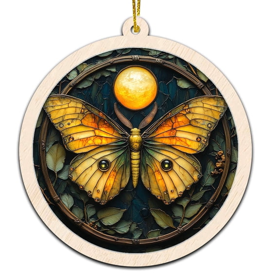 Luna Mothh Stained Glass Suncatcher Ornament  Text Christmas 2025 Tree Decoration Gift for Family, Friends, Man & Woman