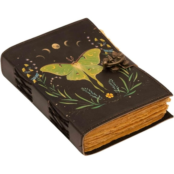 Luna Moths and Morpho Butterfly Print Diary Prayer Pagan Witchcraft Supplies Wiccan Decor Notebook Daily Blank Spell Book of Shadows Journal with Lock Clasp Vintage