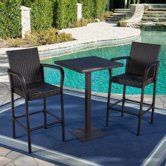 Luna Outdoor 3 Piece Square 26 Inch Wicker Bar Set, Multibrown