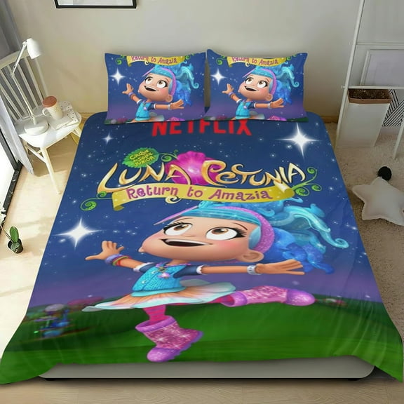 Luna Petunia Themed Bed Sheet Set Three Piece Set 53x79 In ches Comfortable And Skin Friendly Unique Design Creating A Star Studded Night Home Decor Gifts For Family Friends fans