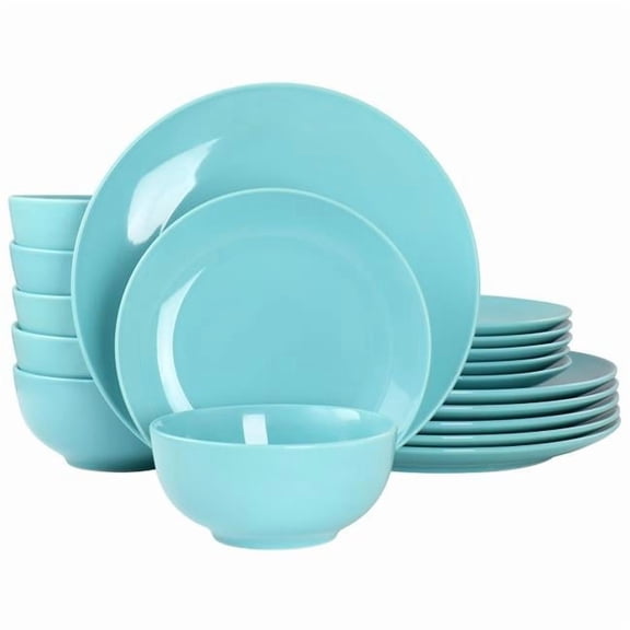 Luna Porcelain Dinnerware Set, Blue - 18 Piece