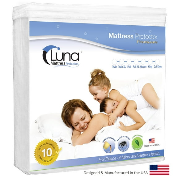 Luna Premium Hypoallergenic Waterproof Mattress Protector, Multiple Sizes - Made in the USA - Vinyl Free