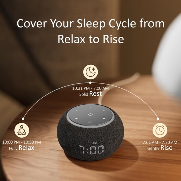 Luna Pro Alarm Clock with Sound , Dual-Stage Wake , 507 Soothing Sounds & Night Light for Sleep