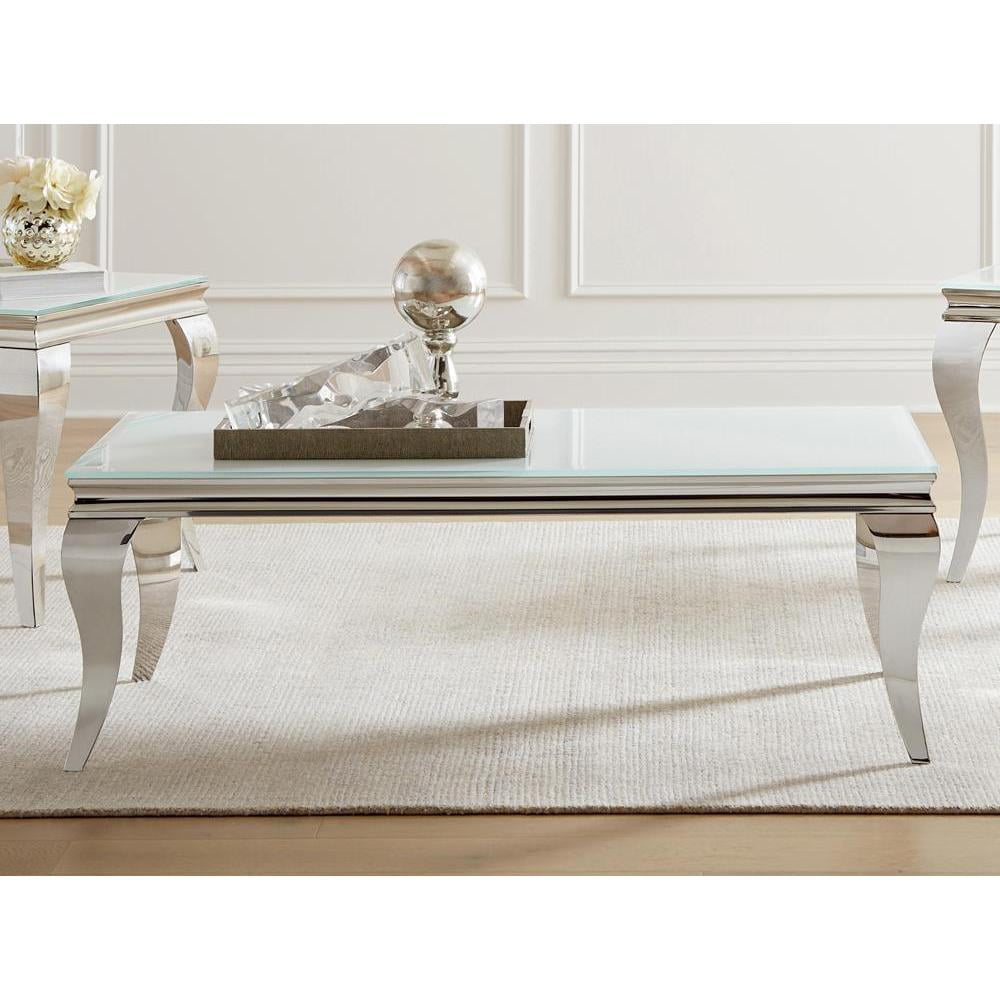 Luna Rectangular Silver Glass and Metal Coffee Table