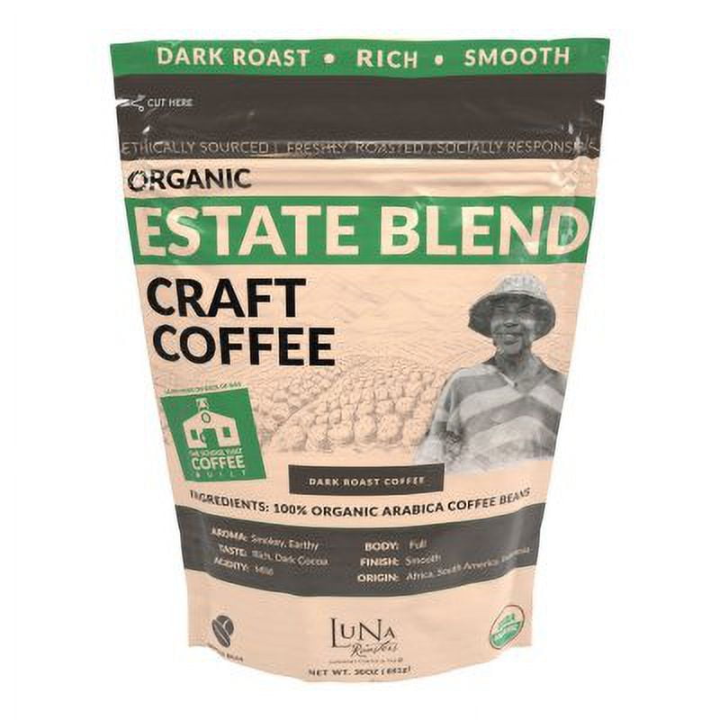 Luna Roasters Organic Estate Blend Craft Whole Bean Coffee, Dark Roast (30 oz.)