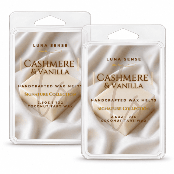 LUNA SENSE Cashmere & Vanilla Scented Wax Melts, Woody Vanilla Scent, 2-Pack, 12 Cubes
