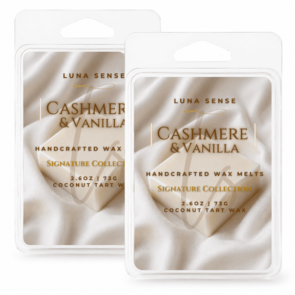LUNA SENSE Cashmere & Vanilla Wax Melts | Cashmere Woods & Soft Vanilla Scent | Warm Wood Fragrance | 2 Pack | 12 Wax Cubes