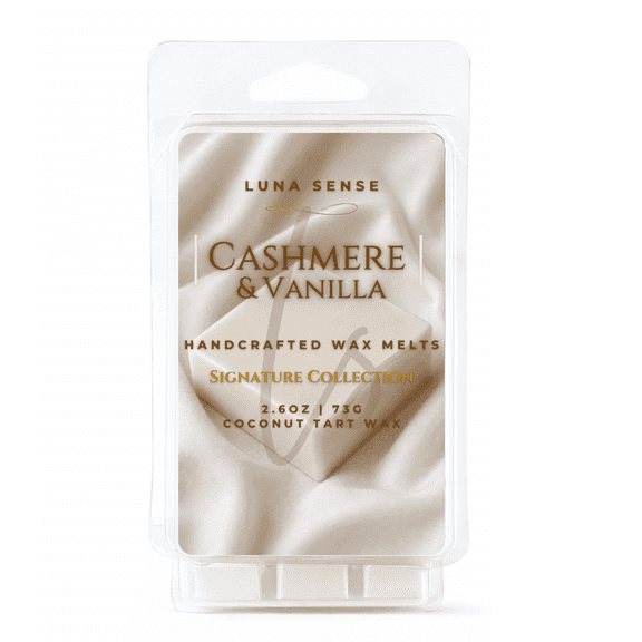 LUNA SENSE Cashmere & Vanilla Wax Melts | Cashmere Woods & Soft Vanilla Scent | Warm Wood Fragrance | 3 Pack 18 Wax Cubes