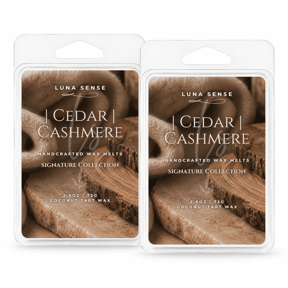 LUNA SENSE Cedar Cashmere Scented Wax Melts | Cozy Vanilla Woods & Smooth Musk | 2-Pack | 12 Wax Cubes