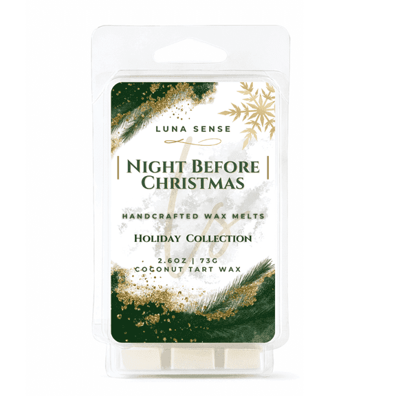 Luna Sense Night before Christmas Wax Melts, Cozy Evergreen Holiday Fragrance, Warm Woodsy Winter Scent, 6 Count