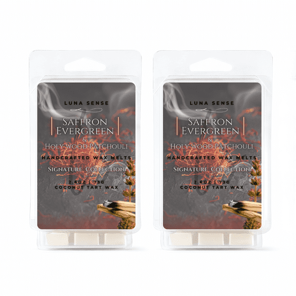 Luna Sense Saffron Evergreen & Holy Wood Patchouli Wax Melts, Warm Wood and Patchouli Fragrance, Rich Green Scent, 2-Pack, 12 Cubes Total