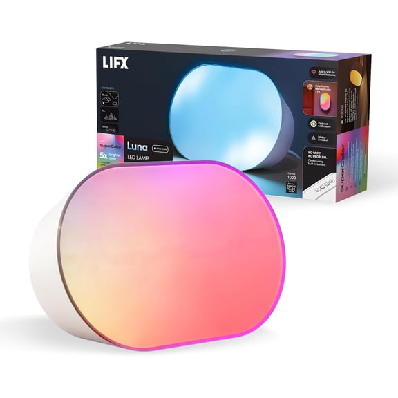 Luna Smart Lamp, 1000 LM Wi-Fi & Matter 1.3 Compatible, Alexa & Apple HomeKit Compatible, Plug-In Bedside Table Lamp & Wall-Mount, Color Changing Wall Wash, Sunrise/Sunset Effect, No Hub Required