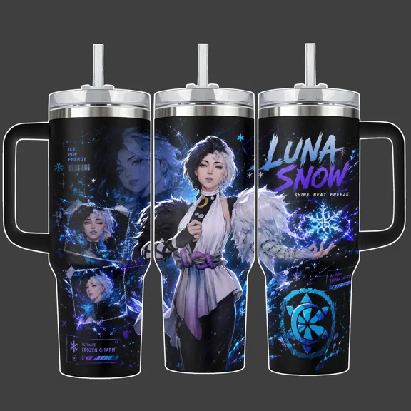 Luna Snow Ice Pop Energy Anime Hero Tumbler Cup, Blue Purple Frost Full Wrap Stainless Steel Insulated Tumbler 20oz/40oz With Straw Lid Included, 40oz Handle Option