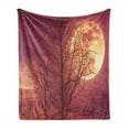thumbnail image 1 of Luna Soft Flannel Fleece Throw Blanket, Night Sky Super Moon Behind Silhouette of Dead Tree Serenity Nature, Cozy Plush for Indoor and Outdoor Use, 50" x 60", Dried Rose Yellow Brown, by Ambesonne, 1 of 5