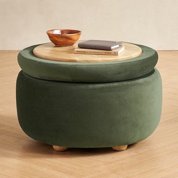Luna Storage Ottoman, Olive Green Velvet
