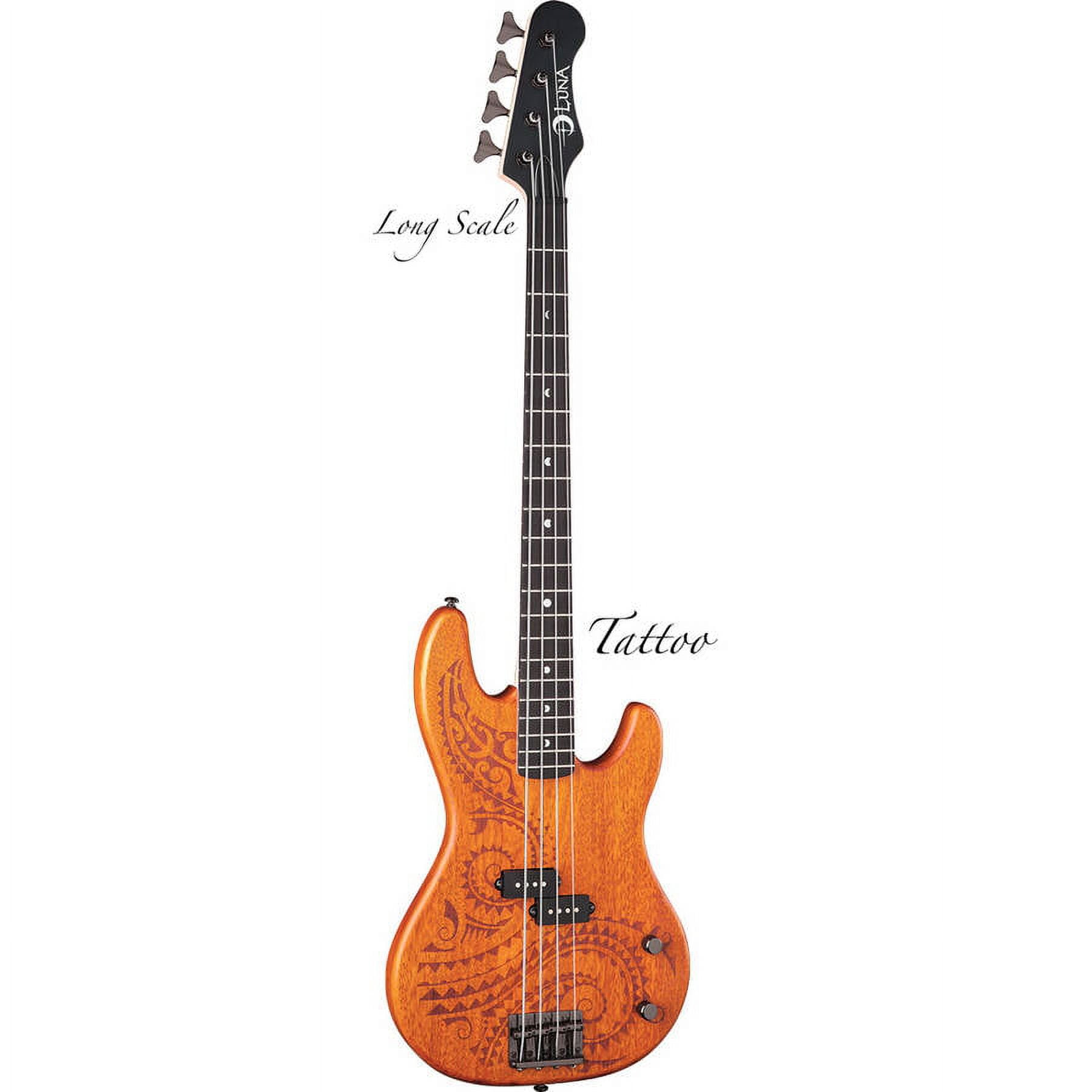 Luna Tattoo Etched Mahogany Body Long Scale Electric Bass Guitar, Rosewood Fretboard - Matte