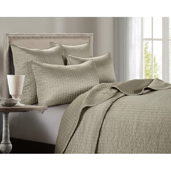 Luna Taupe Satin Quilt Set Full/Queen