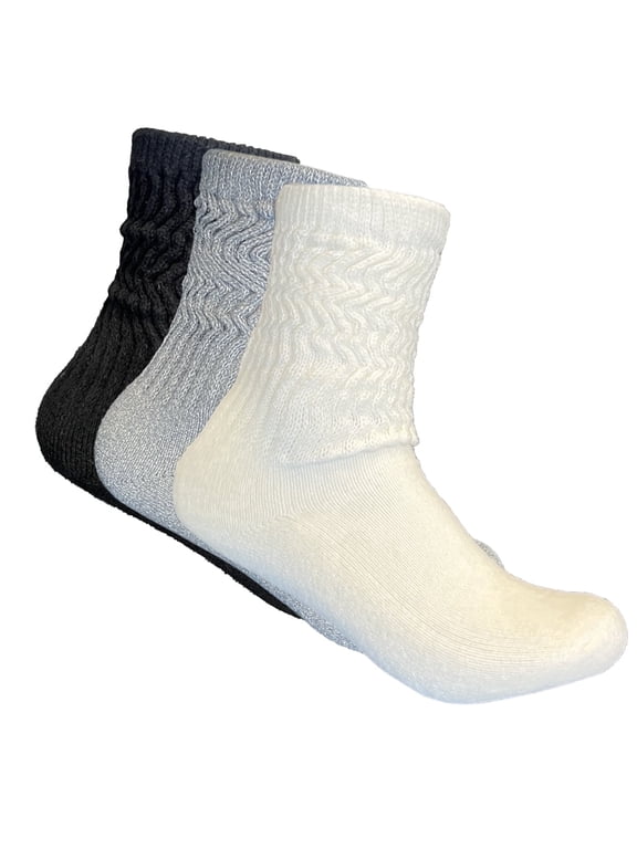 , 3 PACK WOMEN COZY SLOUCH SOCKS, WHITE/GREY MARL/BLACK